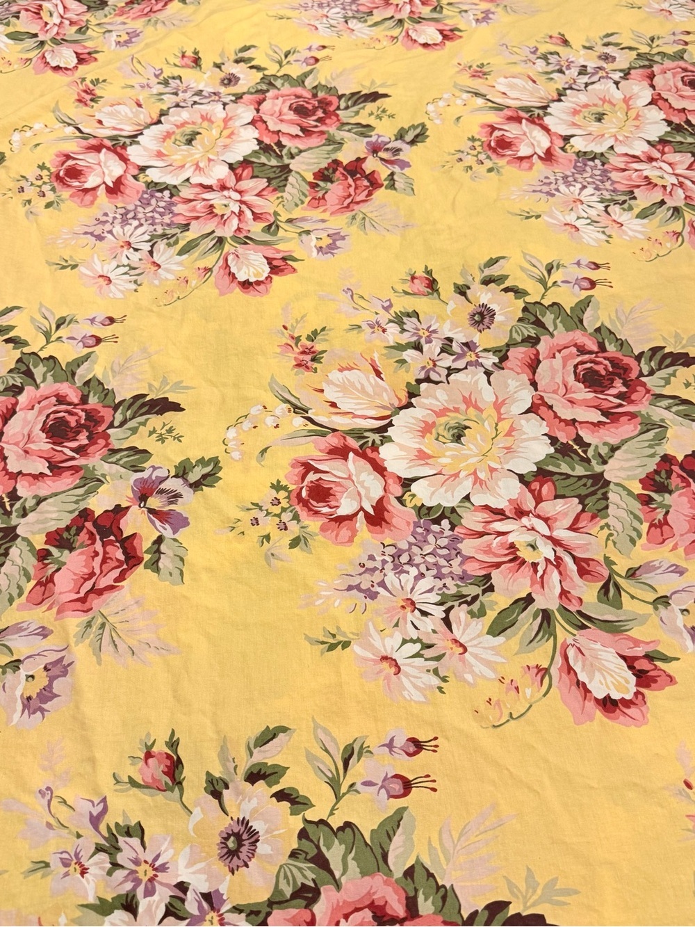 VTG Ralph Lauren Sophie Brooke Queen Flat Sheet Curtain Valance USA Yellow Flora